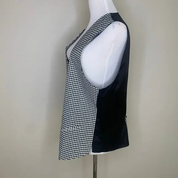 Vintage Black White Herringbone Vest Lined Sz XL - Picture 3 of 6